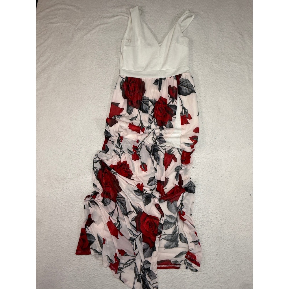Iris Basic Womens White Red Rose Floral Sleeveless V-Neck Maxi Dress Size M NWT